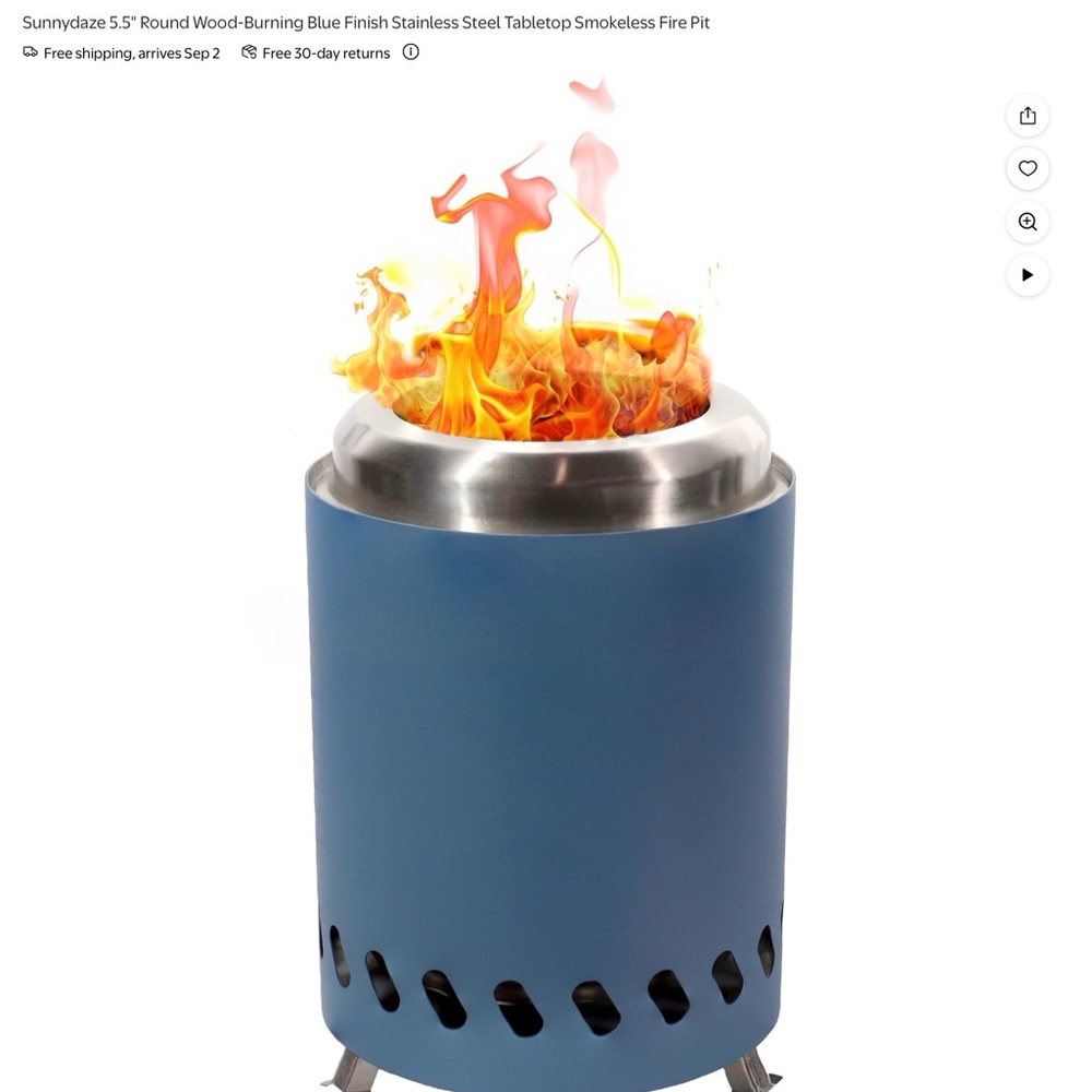 Sunnydaze Blue Stainless Steel Tabletop Fire Pit 6.5” H x 5.5” D